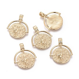 Ion Plating(IP) 304 Stainless Steel Pendants, Flat Round with Saint Christopher