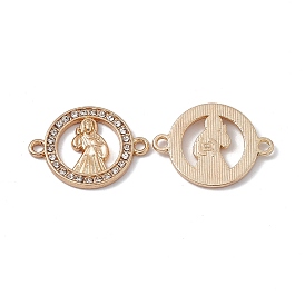 Alloy Connector Charms, with Crystal Rhinestones, Flat Round links with Saint, Religion