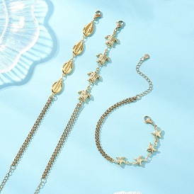 3 шт. 3 стиль морская тематика 304 браслеты из нержавеющей стали, браслеты-цепочки роло для женщин, морская звезда, форма ракушки и черепаха, с 304 из нержавеющей стали Lobster Claw застежками