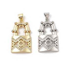 Brass Micro Pave Cubic Zirconia Pendants, Lock Charms