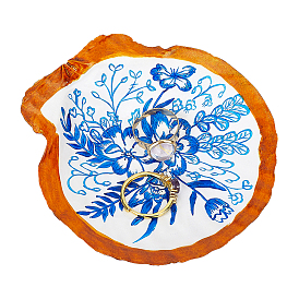 Flower Printed Natural Shell Jewelry Plates, Jewelry Storage Trays for Rings, Necklaces, Earrings