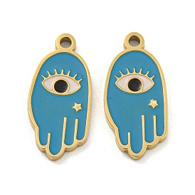 316 Surgical Stainless Steel Enamel Pendants, Palm with Eye Charm, Golden