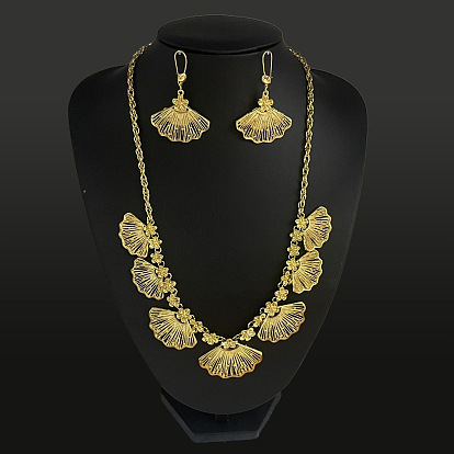 Ожерелья и серьги-кольца из сплава в форме веера и цветка