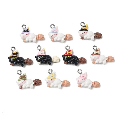 Непрозрачные подвески смолы, амулет ведьминского кота, с петлей из нержавеющей стали, цвет нержавеющей стали