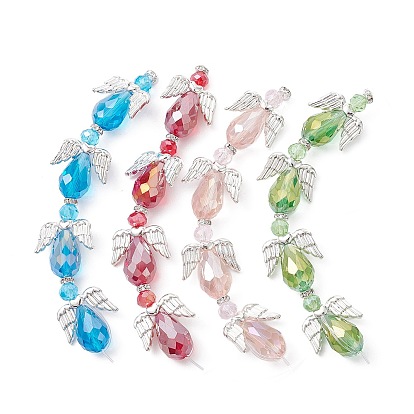Angel Fairy Shape Electroplate Transparent Glass Beads Strands, with Tibetan Style Alloy Wing Beads
