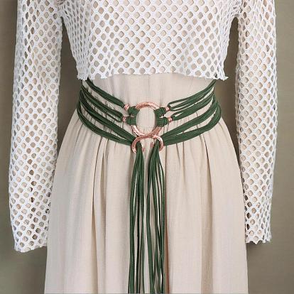 Винтажные многослойные ремни-цепочки из искусственной замши с длинными кисточками, с застежками-змейками из сплава