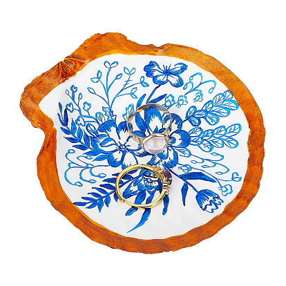 Flower Printed Natural Shell Jewelry Plates, Jewelry Storage Trays for Rings, Necklaces, Earrings