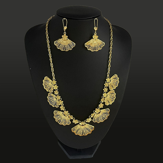 Ожерелья и серьги-кольца из сплава в форме веера и цветка