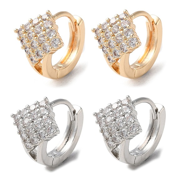 Rack Plating Brass Micro Pave Cubic Zirconia Hoop Earrings, Rhombus