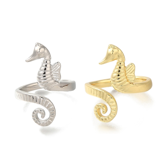 Полка покрытие латунь открытые манжеты перстни для женщин мужчин, без кадмия и без свинца, долговечный, морской конек