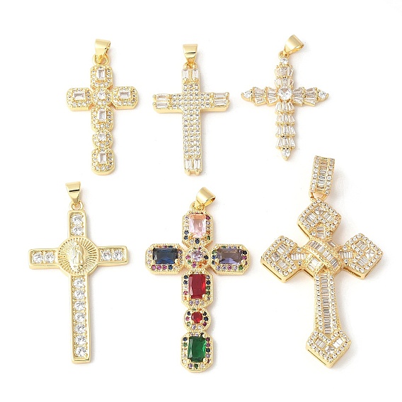 Латунные микро проложить кубического циркония крест подвески, без кадмия и без свинца, реальный 18 k позолоченный