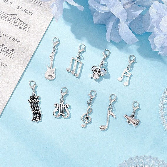 Подвесные украшения из цинкового сплава в тибетском стиле с музыкальной нотой, с цинковым сплавом застежками омаров коготь
