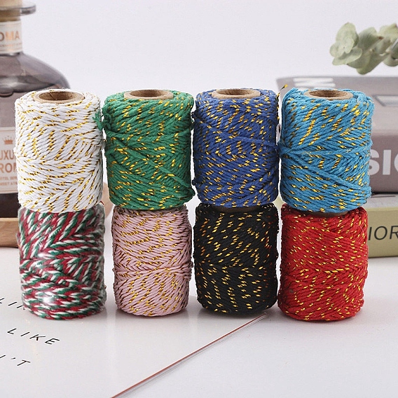 Двухцветные хлопковые золотистые металлические нити, макраме шнур, декоративные нитки, для поделок ремесел, упаковка подарков и изготовление ювелирных изделий