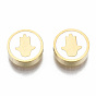 304 billes d'acier inoxydable, Coupe au laser, avec l'émail, blanc, plat rond avec hamsa main / main de fatima / main de miriam