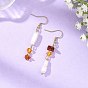 Natural Amber & Natural Baroque Keshi Pearl Bamboo & Chip Shape Dangle Earrings for Women