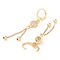 Rhinestone Flat Round Leverback Earrings, Brass Chains Tassel Earrings for Women