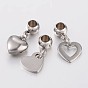 Mixed Shape 304 Stainless Steel European Large Hole Dangle Charms, 21~22mm, Hole: 4mm