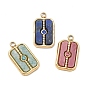 Natural Gemstone Pendants, 304 Stainless Steel Rhinestone Rectangle Bezeled Charms, Ion Plating(IP), Real 14K Gold Plated