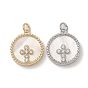 Латунные подвески из ракушки, с четким кубического циркония, без кадмия, без никеля и без свинца, круглые с крестом