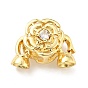 Rack Plating Brass Clear Cubic Zirconia Fold Over Clasps, Cadmium Free & Lead Free, Long-Lasting Plated, Flower