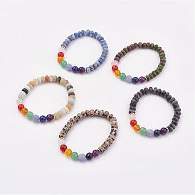 Brazalete tramo de piedras preciosas, con espaciador de talón de acero inoxidable