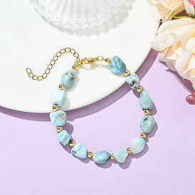Armbänder aus natürlichem Larimar und Messingperlen, Nuggets