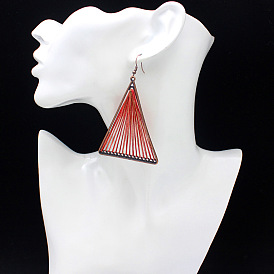 Boho Triangle Alloy Pendant Earrings with Handwoven Gold Thread Tassels