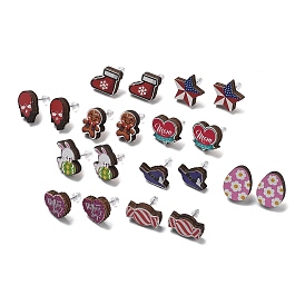Aretes de madera, con tuerca de oreja de silicona, caramelo/corazón/huevo/estrella/conejo/corazón/sombrero de bruja/calcetín navideño/humano