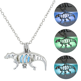 Alloy Dinosaur Cage Pendant Necklace with Synthetic Luminous Stone, Glow In The Dark Jewelry for Women