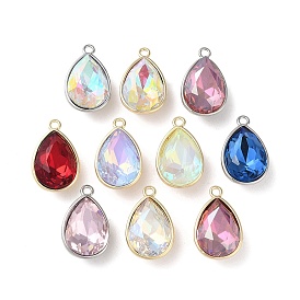 Glass Rhinestone Charms, with Brass Findings, Faceted, Teardrop Charm