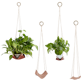 PandaHall Elite 4Pcs 2 Style Leather Hanging Basket, Indoor Outdoor Hanging Flower Planter Basket