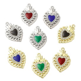 Alloy Pendant, with Glass, Cadmium Free & Nickel Free & Lead Free, Heart with Lotus Charms, Mixed Color