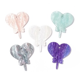 Acrylic Disc Big Pendants, with Glitter Powder, Imitation Gemstone Style, Heart Shaped Mirror