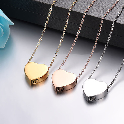 Heart Urn Ashes Pendant Necklace, 316L Stainless Steel Memorial Jewelry for Men Women