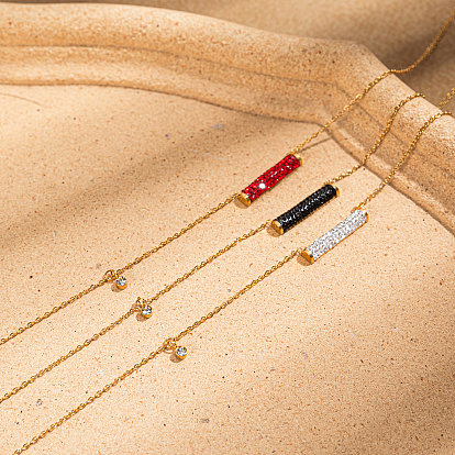 201 Женские ожерелья с полуколонной подвеской из нержавеющей стали, полностью украшенные стразами, золотые