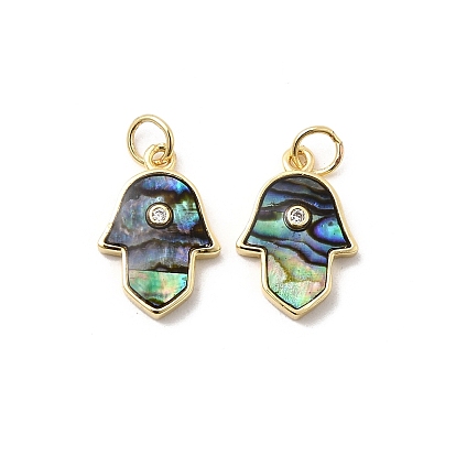 Латунные микро проложить кубического циркония подвески, хамса рука, с ракушкой пауа и эпоксидной смолой, стойки покрытие, долговечный, без свинца и без кадмия, с целью перехода в кольце