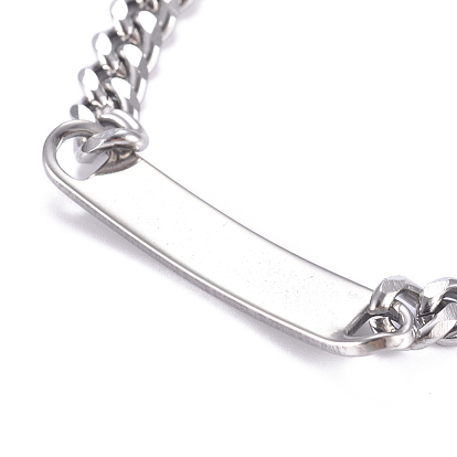 304 Stainless Steel Curb Chain ID Bracelets, with Lobster Claw Clasps