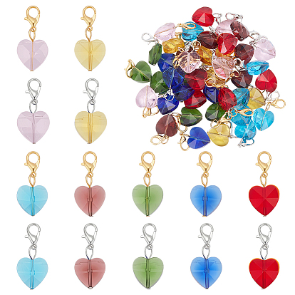 56 шт. 14 стили граненые стеклянные подвески в форме сердца украшения, с цинковым сплавом застежками омаров коготь
