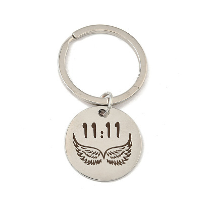 201 брелки из нержавеющей стали, с железными кольцами, плоский круг со счастливым числом 11:11