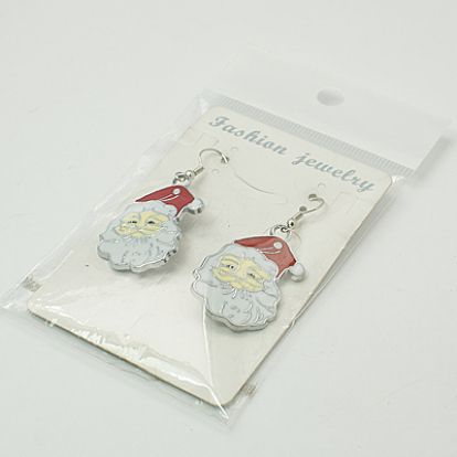 Fashion Earrings for Christmas, with Enameled Alloy Pendants and Brass Earring Hooks, 52mm