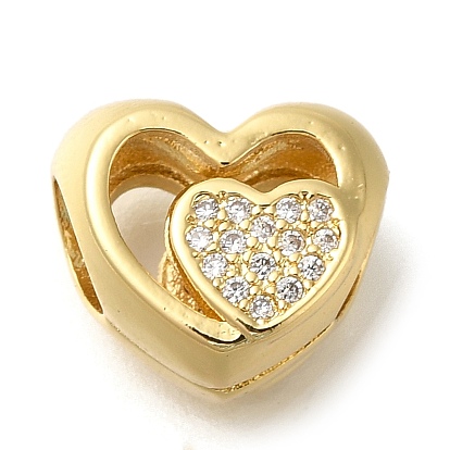 Латунные микро проложить Цирконий Европейский бисером, сердце, бусины с большим отверстием, без свинца и без кадмия, долговечный