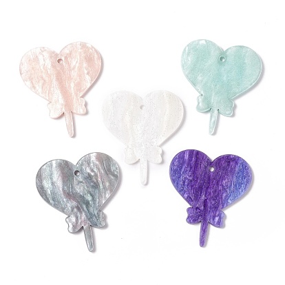 Acrylic Disc Big Pendants, with Glitter Powder, Imitation Gemstone Style, Heart Shaped Mirror