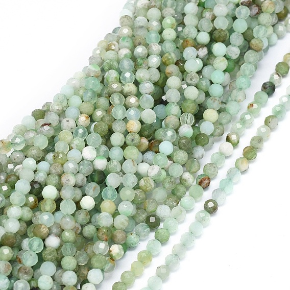 Brins naturels de perles de chrysoprase, facette, ronde