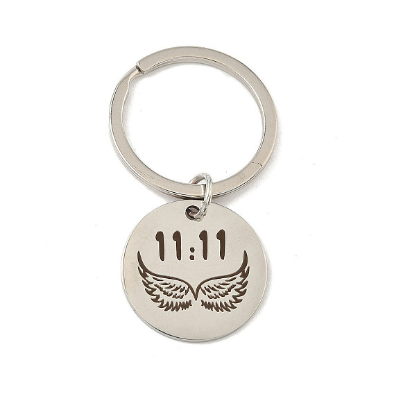 201 брелки из нержавеющей стали, с железными кольцами, плоский круг со счастливым числом 11:11