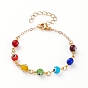 Handmade Evil Eye Lampwork  Beaded Bracelets, with Brass Chains and 304 Stainless Steel Lobster Claw Clasps, Round, Golden