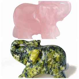 Natural Gemstone Elephant Figurines, Reiki Energy Stone Display Decorations, for Home Feng Shui Ornament