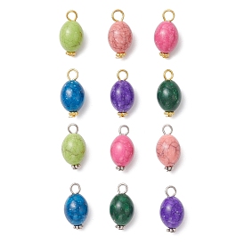 Crackle Opaque Acrylic Pendants, with Iron and Alloy Findings, Imitation Turquoise, Oval