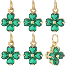 10 кулоны из латуни с микрочастицами и кубическим цирконием., Четыре листа клевера, с целью перехода в кольце, долговечный, реальный 18 k позолоченный, без кадмия и без свинца, стойки покрытие