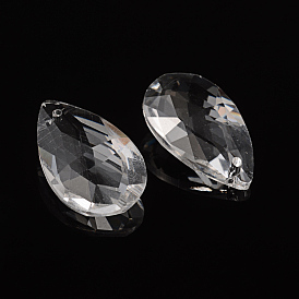 Pendentifs en verre transparent en forme de larme à facettes, 28x17x9mm, Trou: 1.5mm