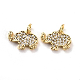 Brass Micro Pave Cubic Zirconia Pendants, Real 18K Gold Plated, Lead Free & Cadmium Free, Elephant